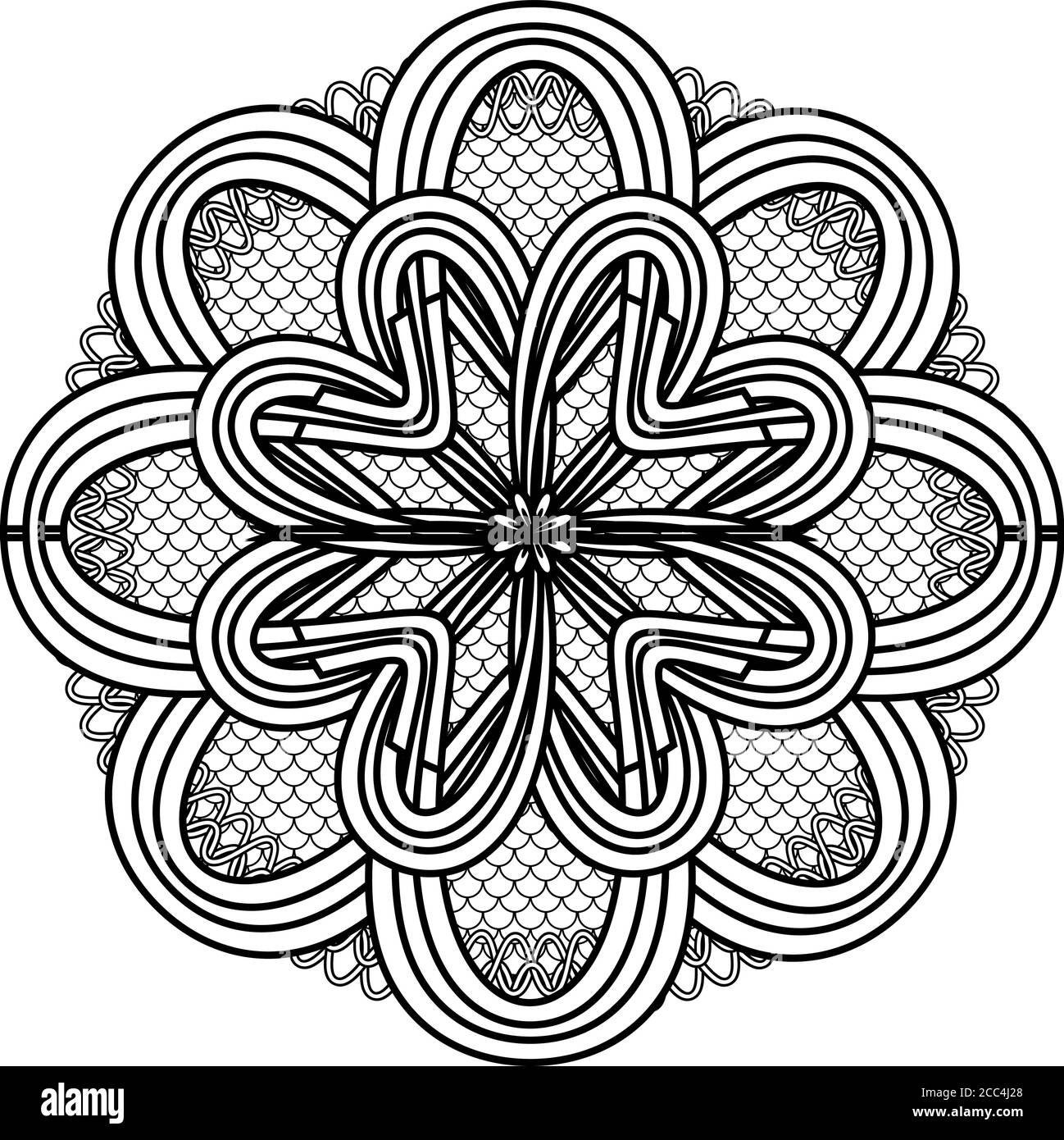 fleur de mandala monochrome abstraite sur le cercle de squama pour l'impression ou tatouage Illustration de Vecteur
