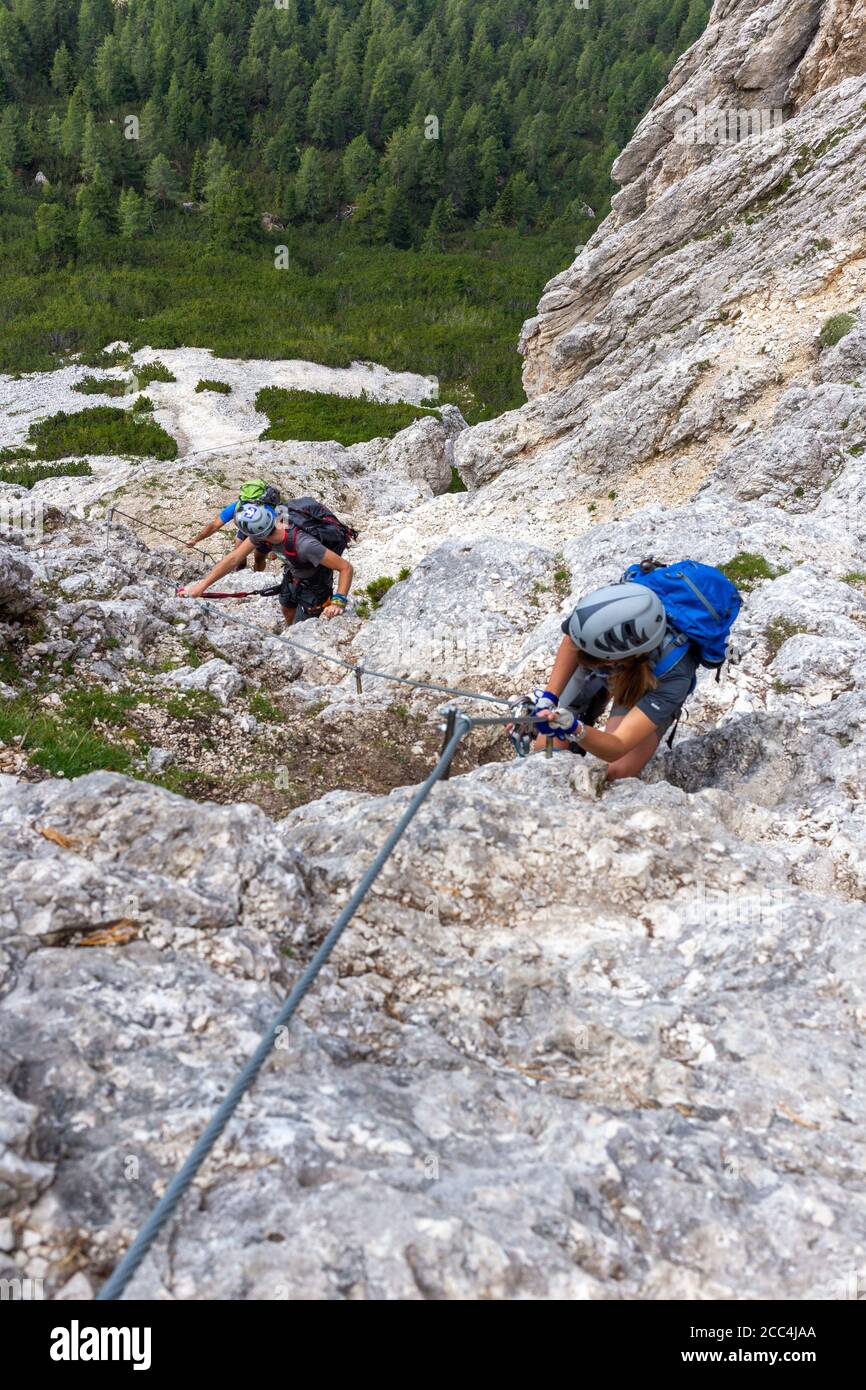 Italie Veneto Lagazuoi - Passo Valparola - Sass de stria - Ferrata Fusetti Banque D'Images