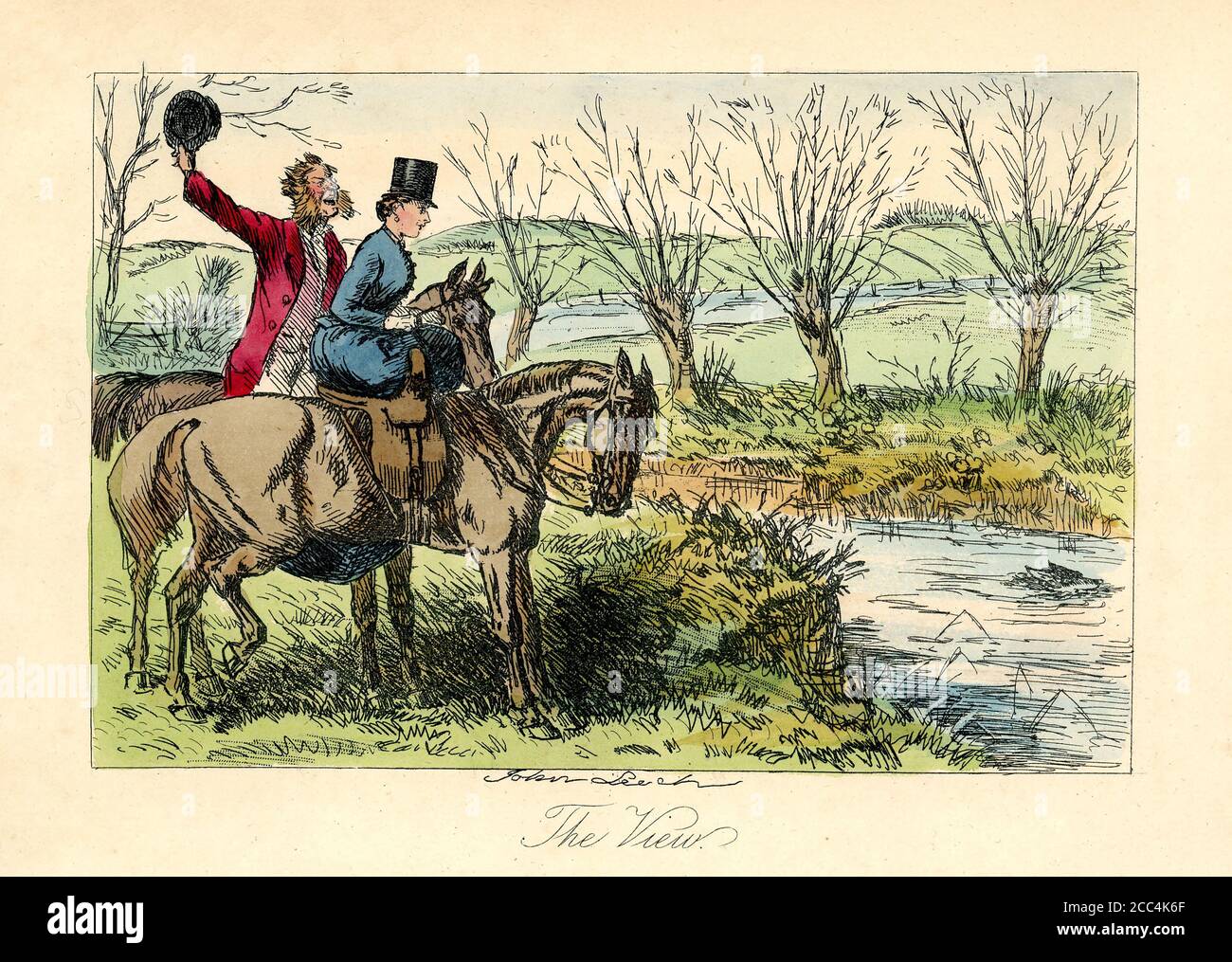 « The View » - illustration de la couleur de la main par John Leech de M. Facey Romford's Hounds par Robert Smith Surtees [Bradbury et Evans, Londres, 1865] Banque D'Images
