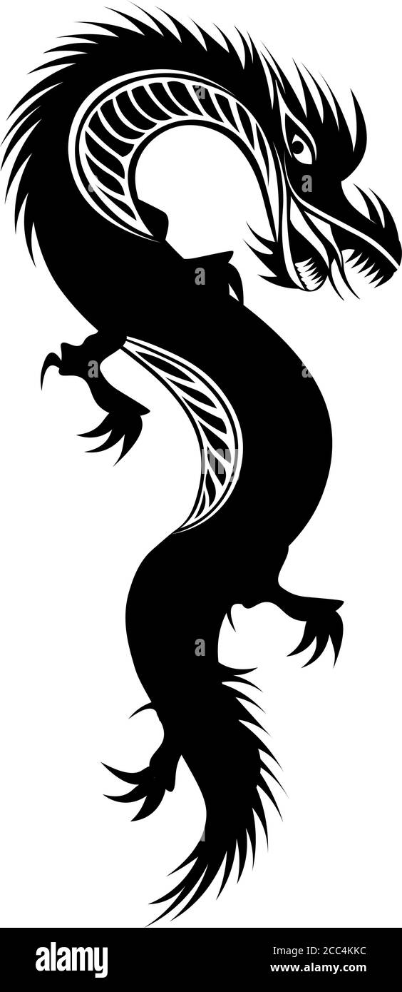 dragon noir isolé pour tatouage ou imprimé dans le style oriental Illustration de Vecteur