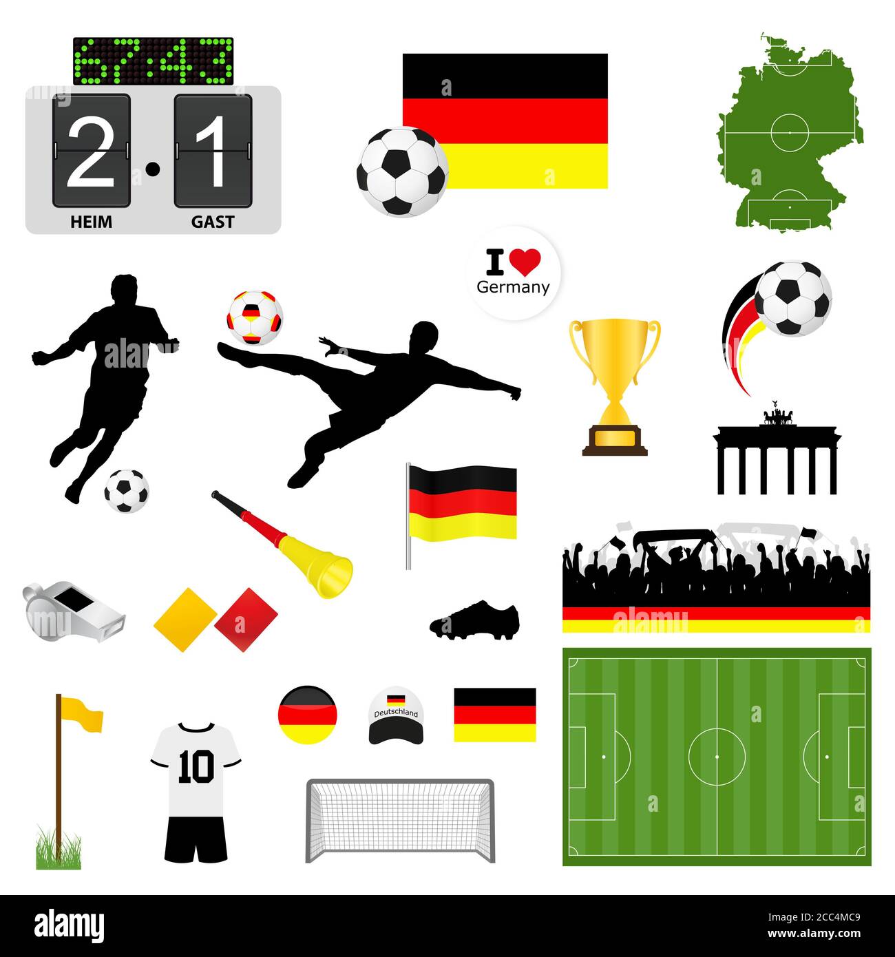 Fond blanc plein d'illustrations concernant l'équipe de football allemande Banque D'Images