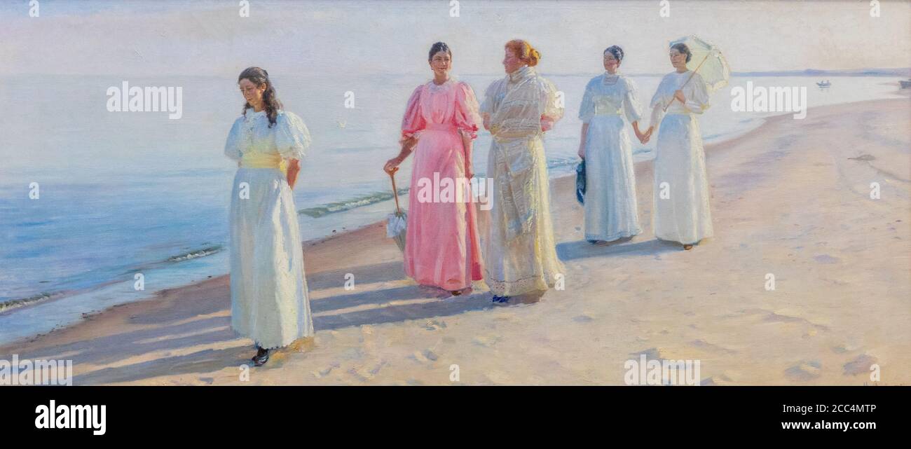 Une promenade sur la plage; peinture de Michael Ancher, Skagen, Danemark Banque D'Images