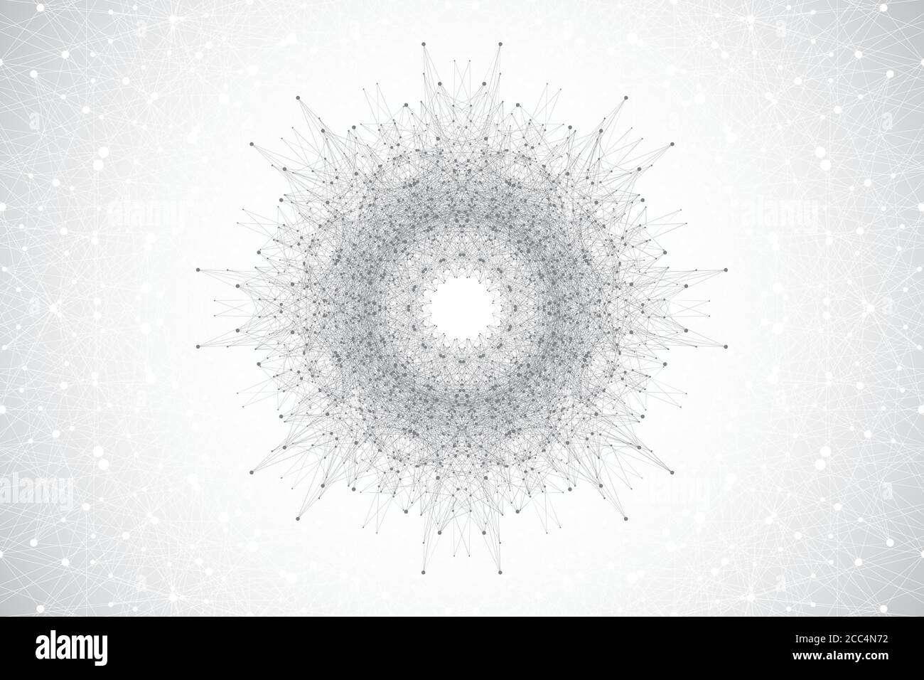 Visualisation des Big Data. Algorithmes d'apprentissage de machines Big Data. Visualisation de la matrice de données. Complexité des points de flux de la courbe grille fractale. Analyse futuriste Illustration de Vecteur