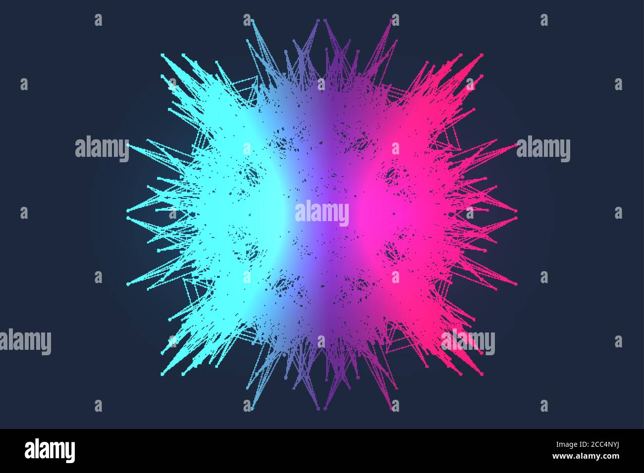 Visualisation des Big Data. Algorithmes d'apprentissage de machines Big Data. Visualisation de la matrice de données. Complexité des points de flux de la courbe grille fractale. Analyse futuriste Illustration de Vecteur