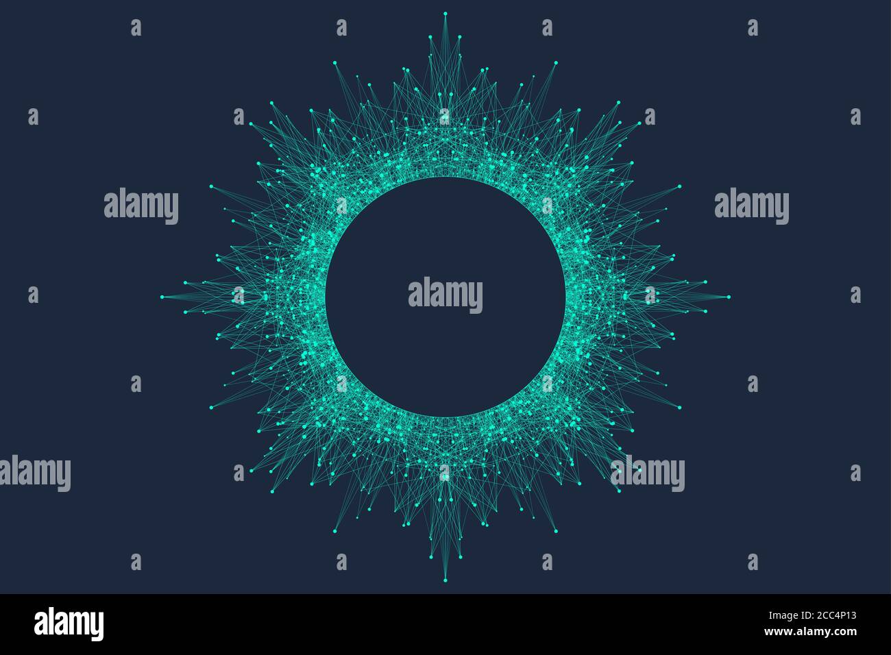 La technologie de l'ordinateur quantique concept. Explosion sphère arrière-plan. L'apprentissage en profondeur de l'intelligence artificielle. Algorithmes de big data visualization. Débit d'ondes Illustration de Vecteur