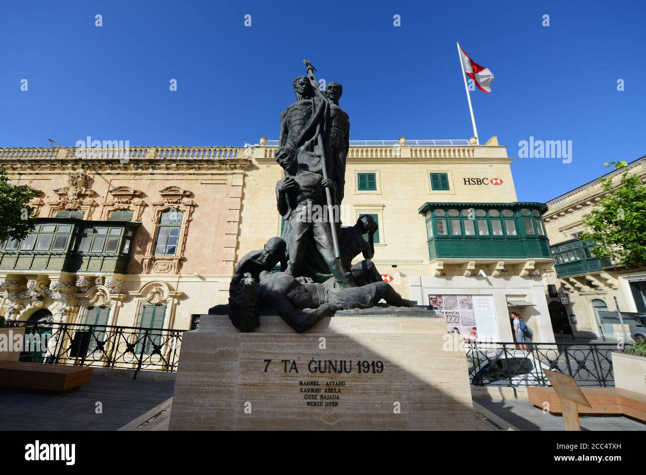 Le Monument Sette Giugno commémorant quatre manifestants maltais abattus par les troupes britanniques lors des émeutes de 1919. Banque D'Images