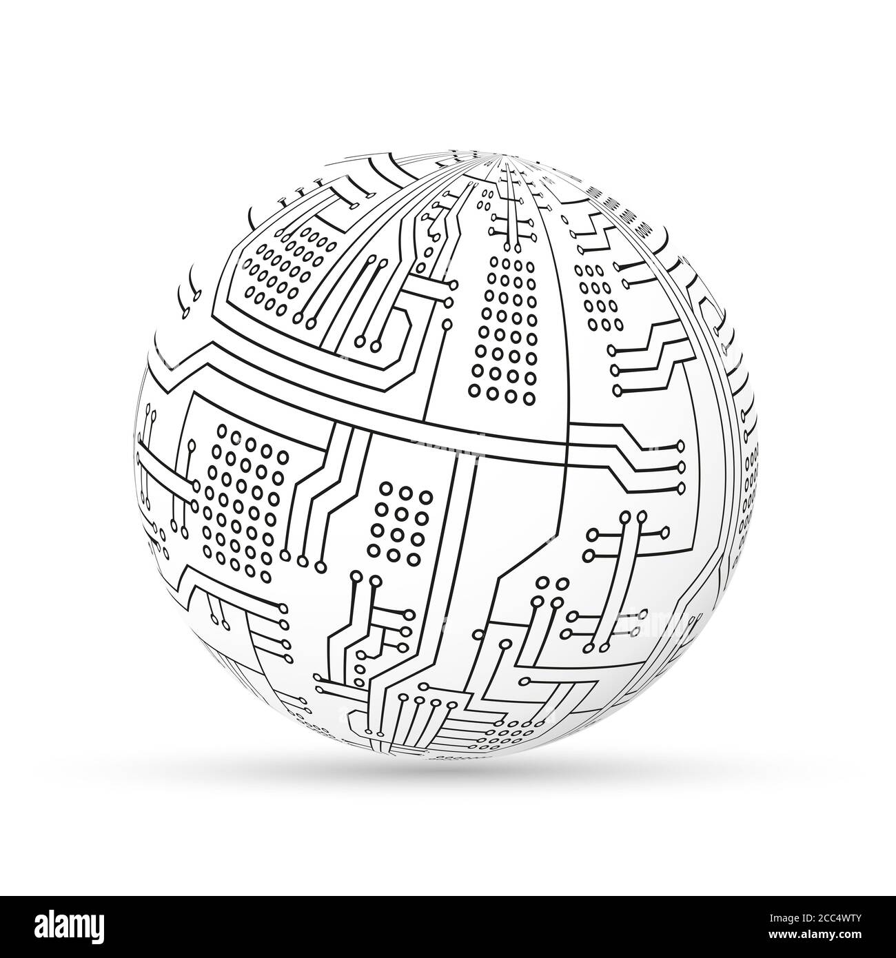 Illustration d'un globe conçu comme un circuit isolé sur une surface blanche Banque D'Images