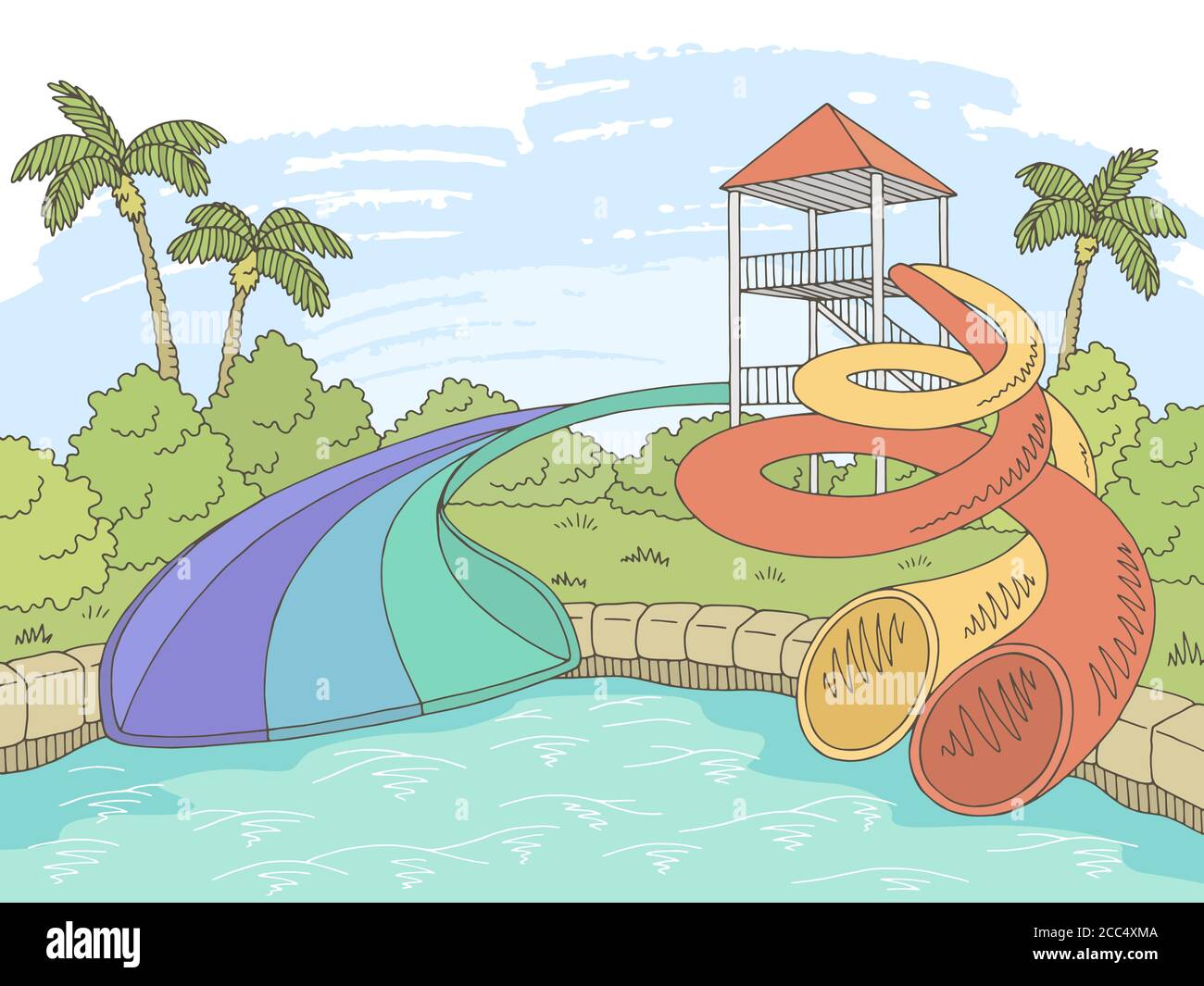 Dessin graphique couleur Aqua Park, illustration vectorielle Illustration de Vecteur