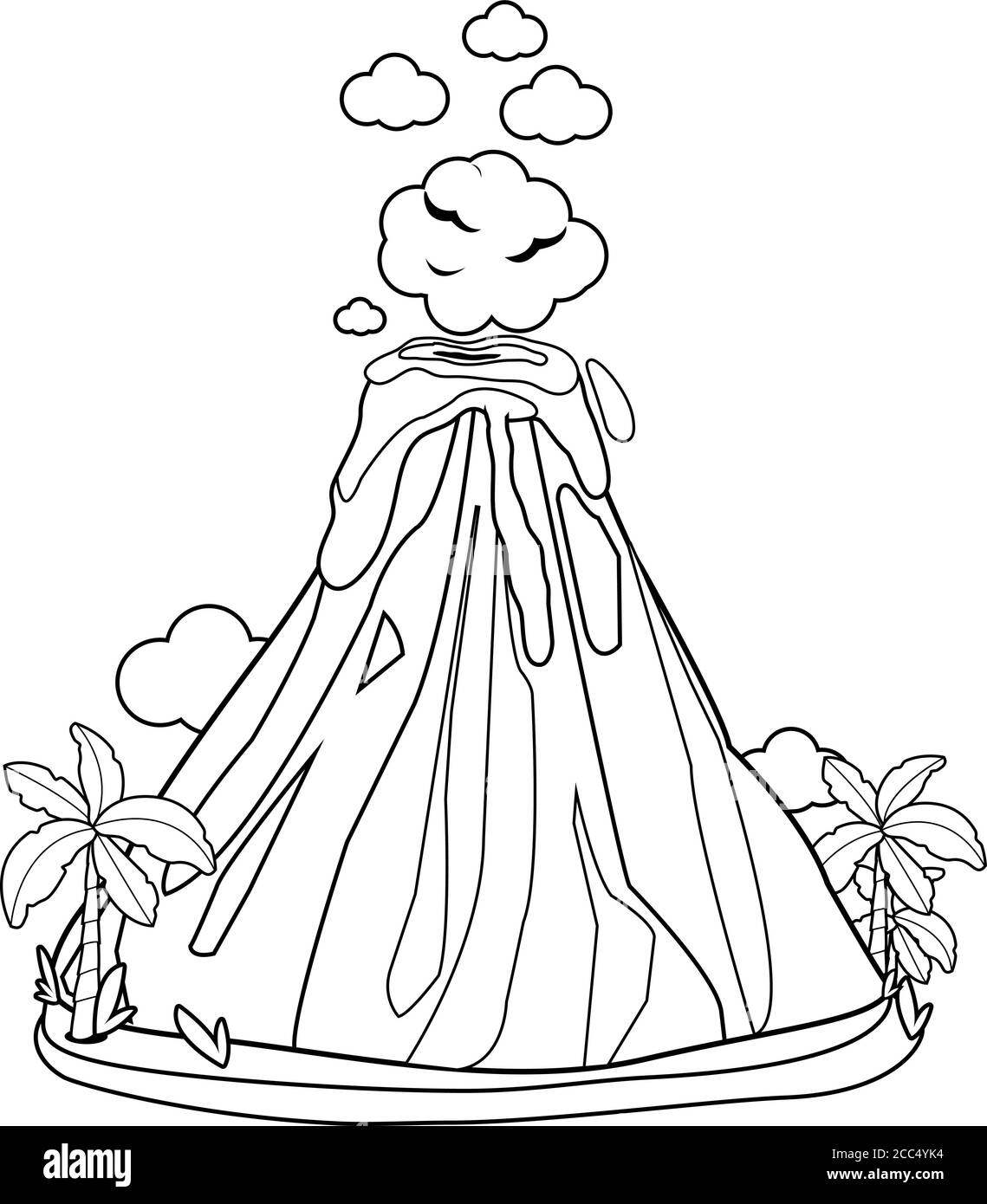 Éruption volcanique. Page de couleur noire et blanche vectorielle Illustration de Vecteur