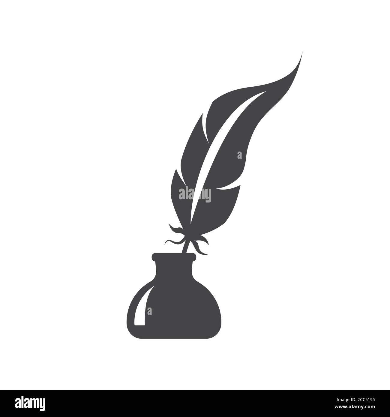 Plume de plume dans l'icône de vecteur noir de la bouteille d'encre. Porte-affiche ou puits d'encre avec symbole silhouette de glyphe en plume d'oiseau. Illustration de Vecteur