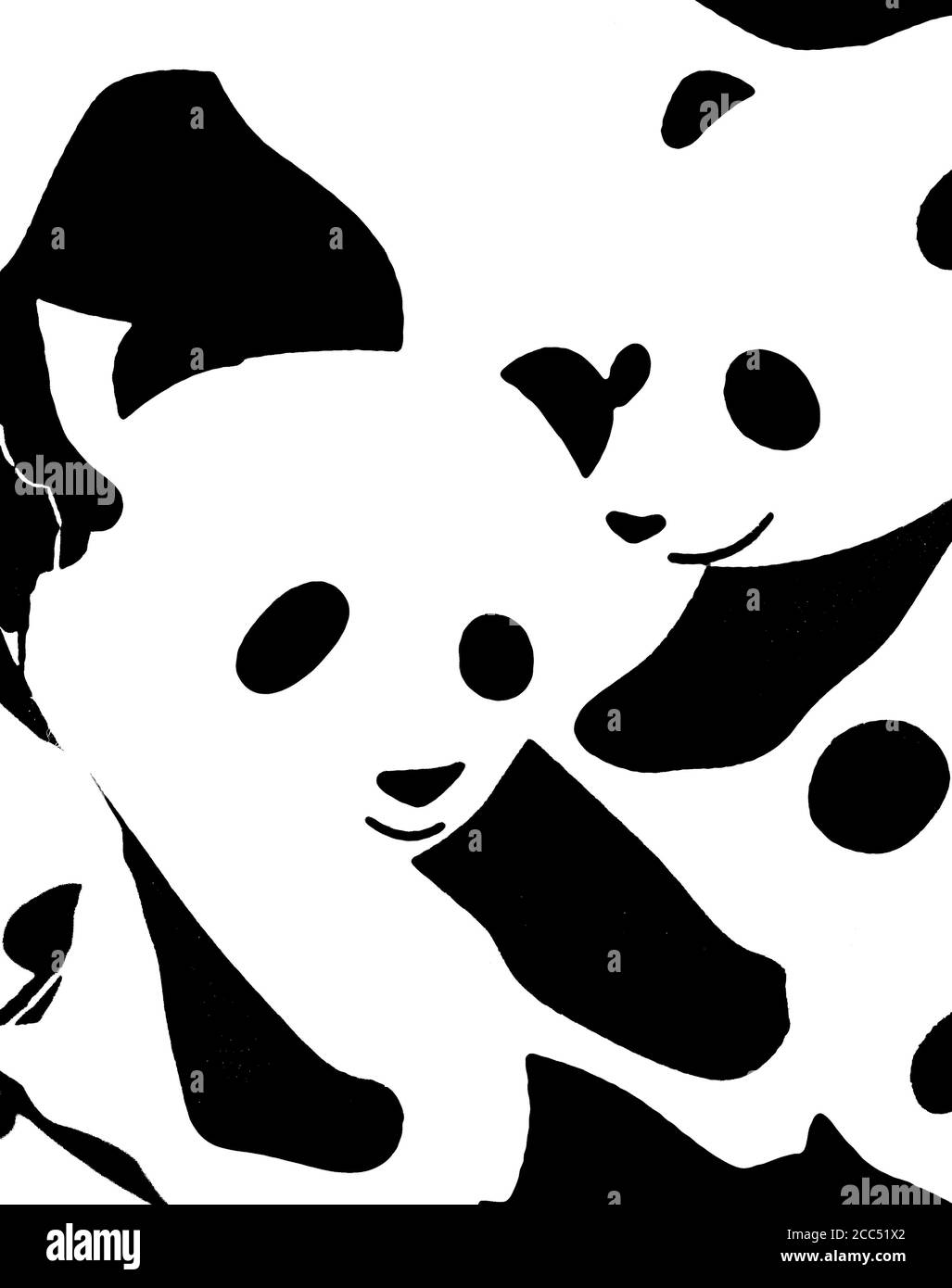 Motif panda abstrait monochrome noir sur blanc Banque D'Images Motif panda abstrait monochrome noir sur blanc Banque D'Images