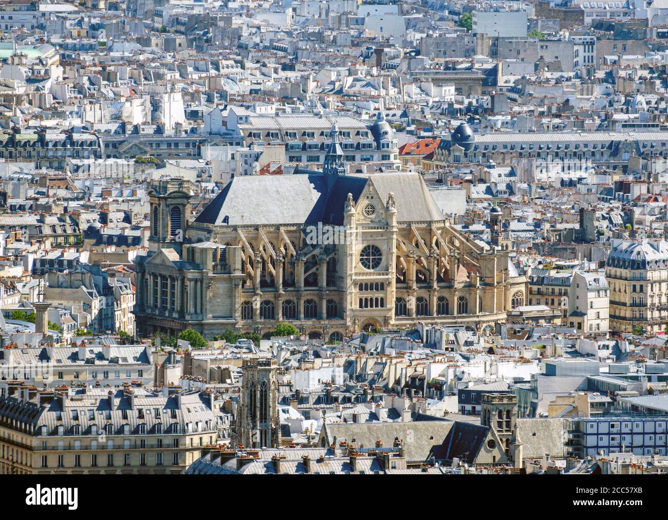 Vue aérienne de l'église Saint-Eustache (Église Saint-Eustache) à Paris, France. Banque D'Images