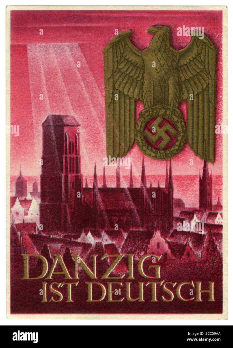 Carte postale historique allemande: WHW, série 'annexion de Danzig aux territoires du 3ème Reich', Eglise Sainte Marie, Allemagne, Pologne occupée,1939 Banque D'Images