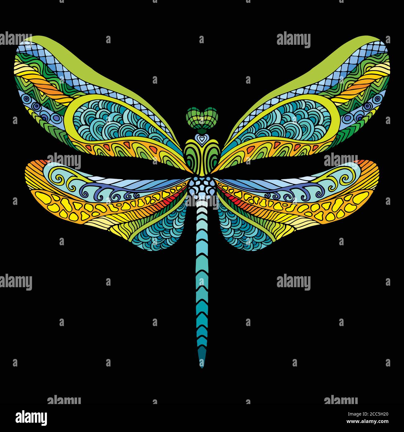 Livre de coloriage Dragonfly pour adultes illustration vectorielle isolée sur rouge. Coloration anti-stress. Style enchevêtrement. Pour adultes, t-shirt, motif, imprimé Illustration de Vecteur