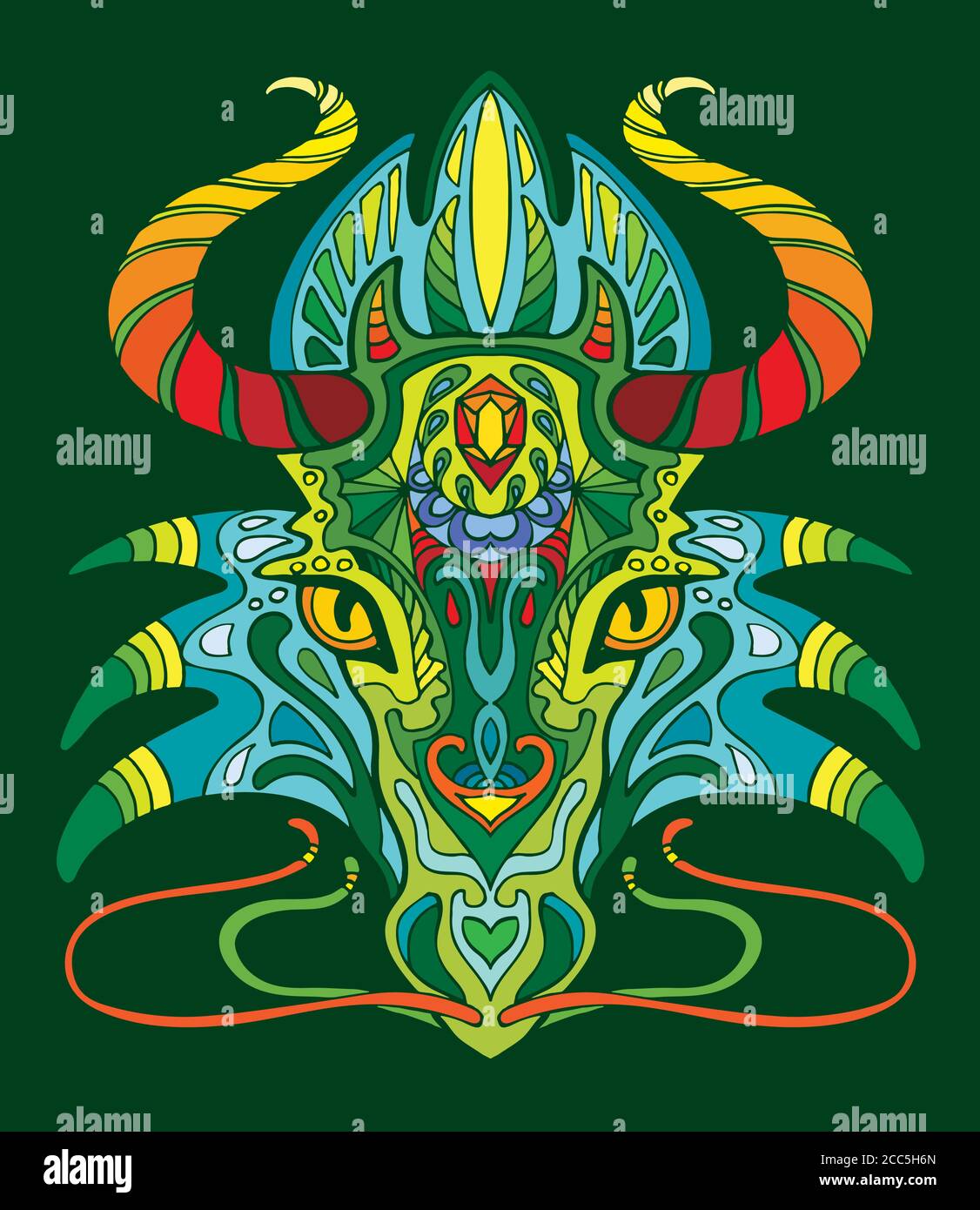 Livre de coloriage Dragon pour adultes illustration vectorielle isolée sur vert. Coloration anti-stress. Style enchevêtrement. Pour adultes, t-shirt, motif, imprimé. Illustration de Vecteur