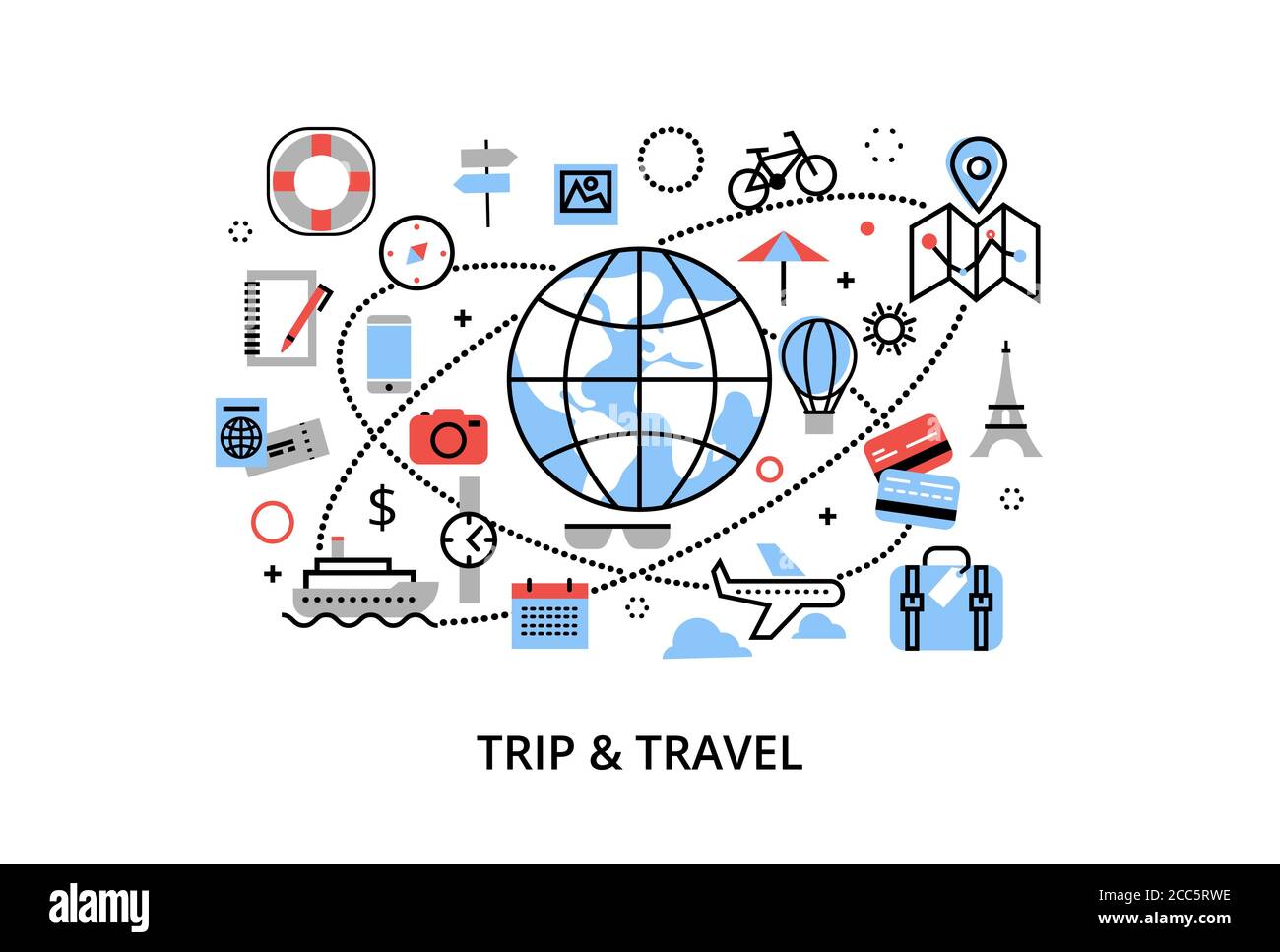 Illustration vectorielle plate et moderne, design fin, concept de voyage dans le monde entier, voyage et voyage dans d'autres pays, pour le graphisme et le web des Illustration de Vecteur