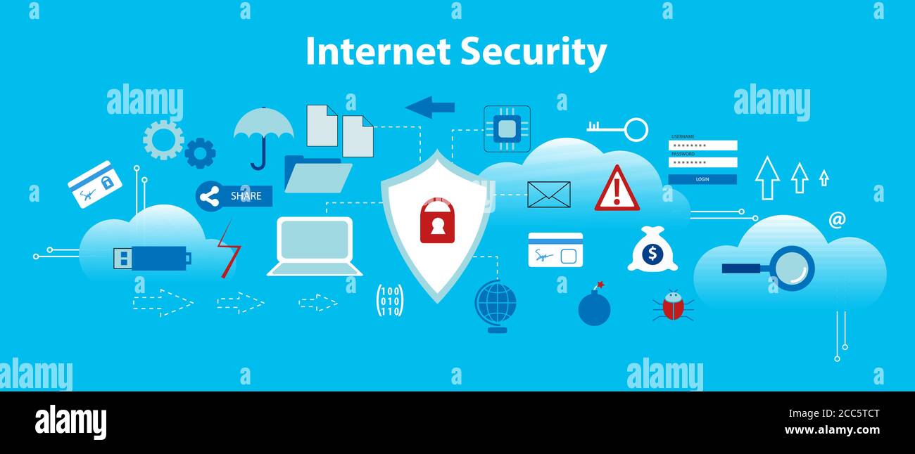 Illustration vectorielle moderne de conception plate, concept infographique de sécurité Internet, protection sécurisée des données et en ligne, pour la conception graphique et Web Illustration de Vecteur