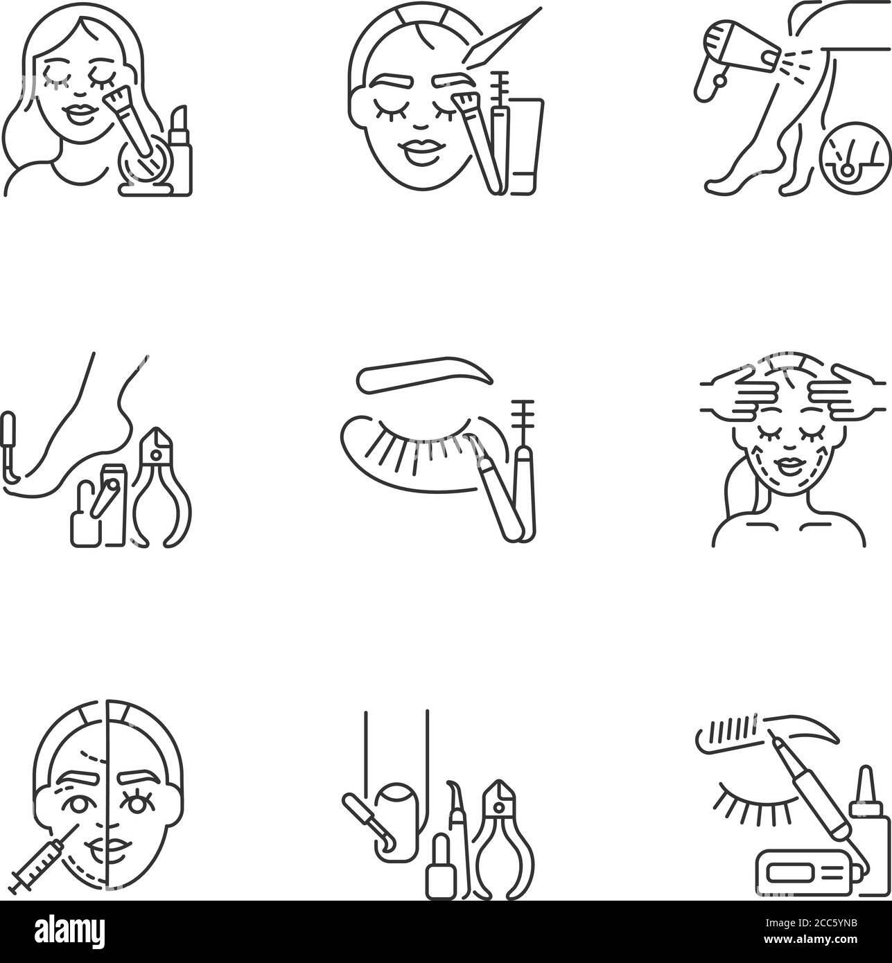 Ensemble d'icônes linéaires de salon de beauté Illustration de Vecteur