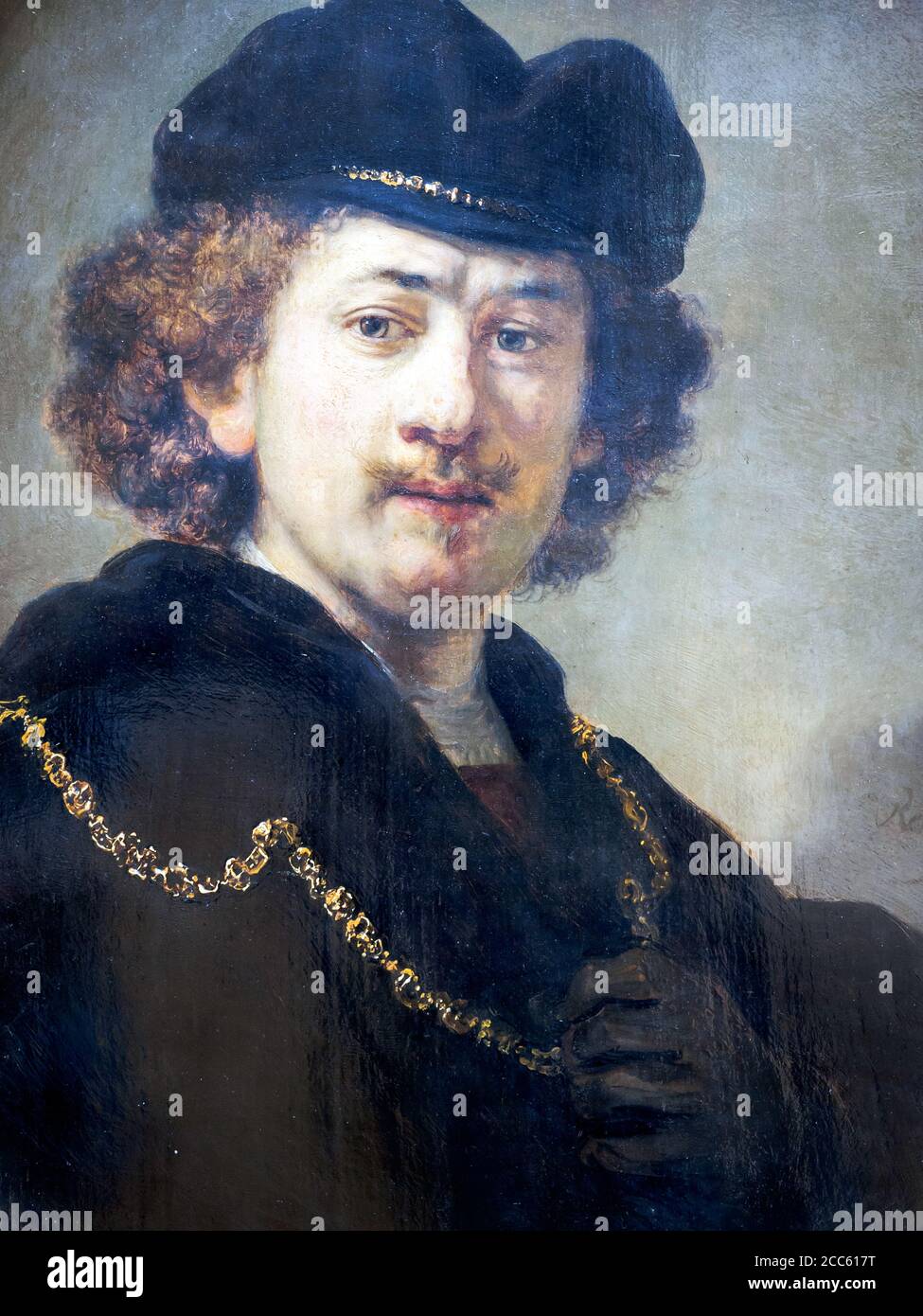 Autoportrait avec un Cap et une chaîne d'or (1633) par Rembrandt (1606-1669) huile sur panneau Banque D'Images