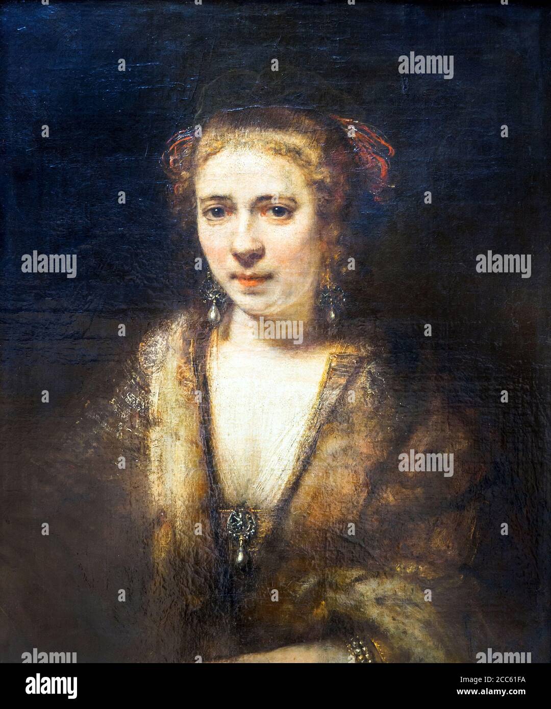 Portrait de Hendrickje Stoffels avec un Velvet Beret (1654) par Rembrandt (1606-1669) huile sur panneau Banque D'Images