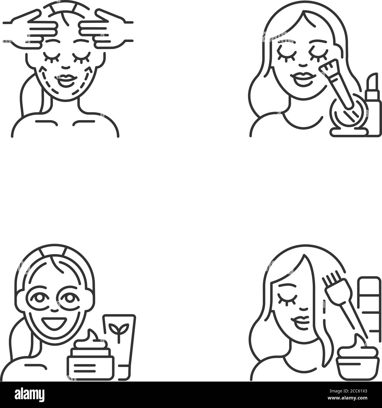 Femmes procédures de beauté linéaire icônes ensemble Illustration de Vecteur