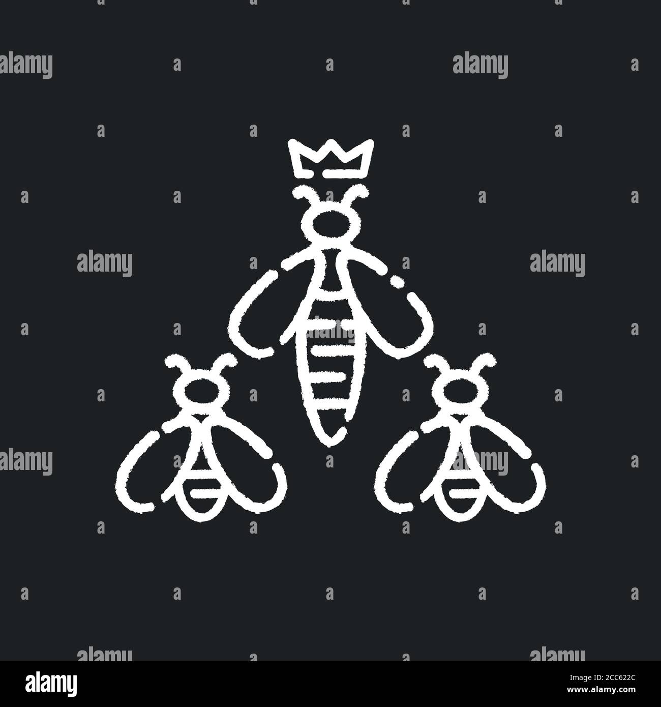 Icône blanche de la craie d'abeille reine sur fond noir Illustration de Vecteur