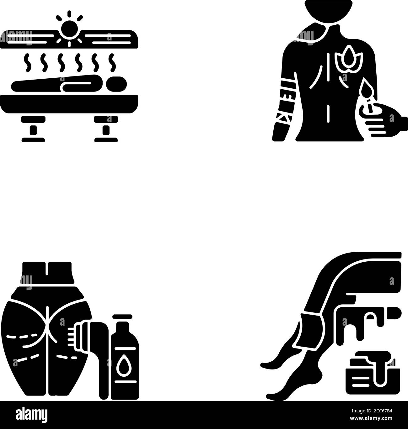 Les icônes de glyphe noir de soins du corps sont placées sur un espace blanc Illustration de Vecteur