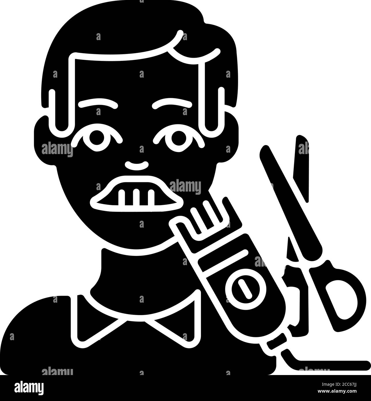 Hommes coupe de cheveux noir glyphe icône Illustration de Vecteur