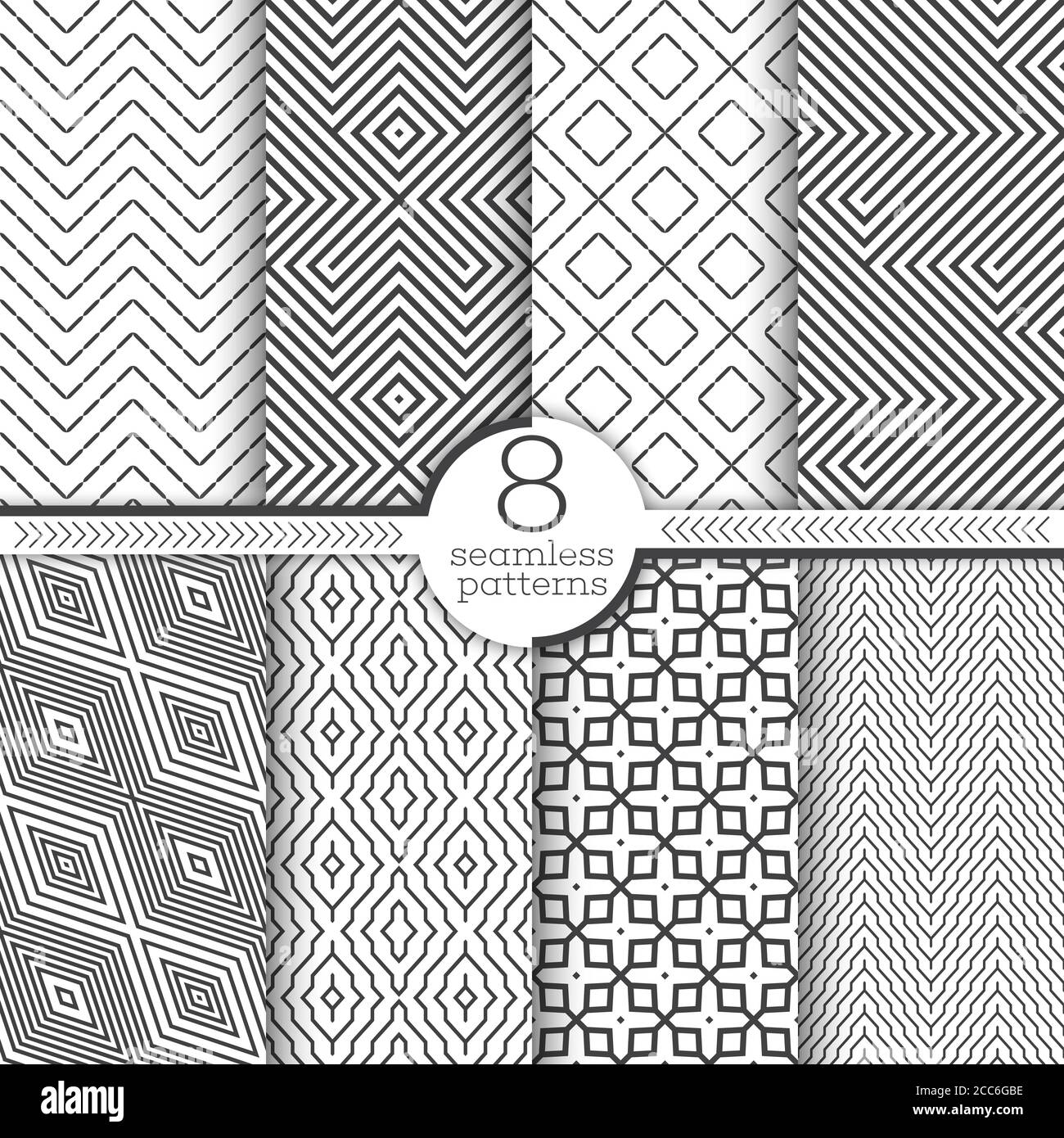 Ensemble de motifs vectoriels sans couture. Textures géométriques modernes et élégantes. Ornements géométriques à répétition infinie avec des zigzags, des losanges, des diamants, du maïs Illustration de Vecteur