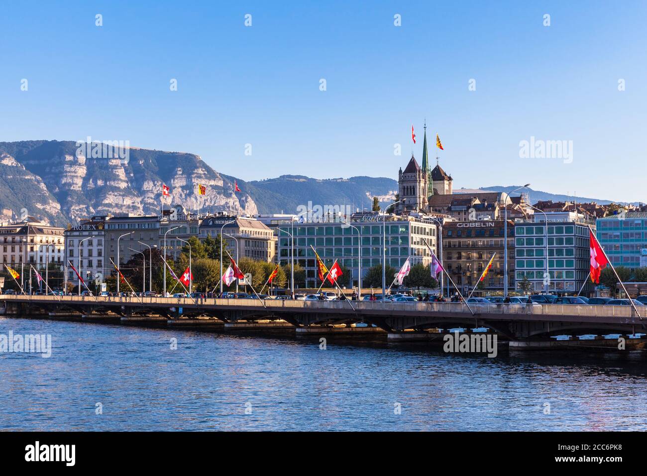 Genève, Suisse - 9 septembre 2015 - Cityscape of Geneva au bord du lac, Suisse. Banque D'Images