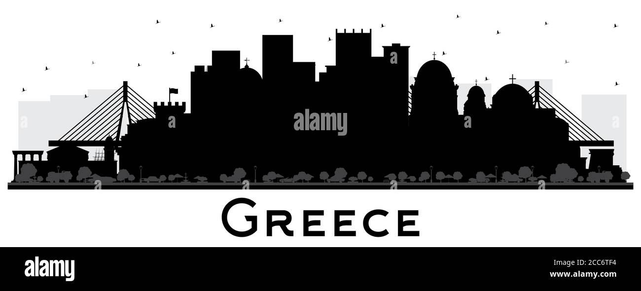 Bienvenue à Grèce City Skyline Silhouette avec bâtiments noirs isolés sur blanc. Illustration vectorielle. Architecture historique. Illustration de Vecteur