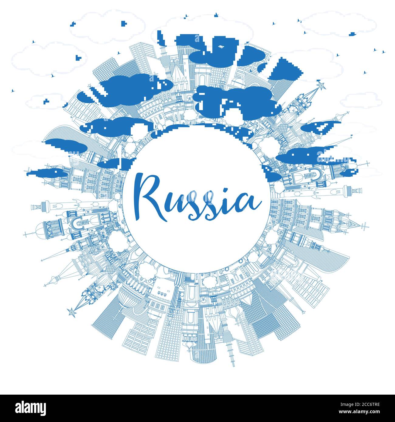 Contour de la ville de Russie Skyline avec Blue Buildings et Copy Space. Illustration vectorielle. Concept de tourisme avec architecture historique. Illustration de Vecteur