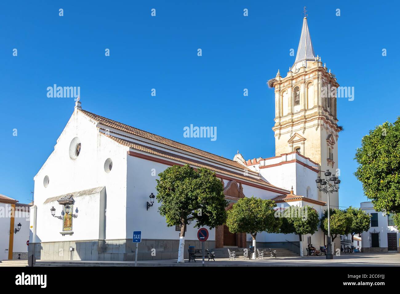 Paroisse de San Bartolomé Apostol dans la ville de Beas, Huelva, Andalousie, Espagne Banque D'Images