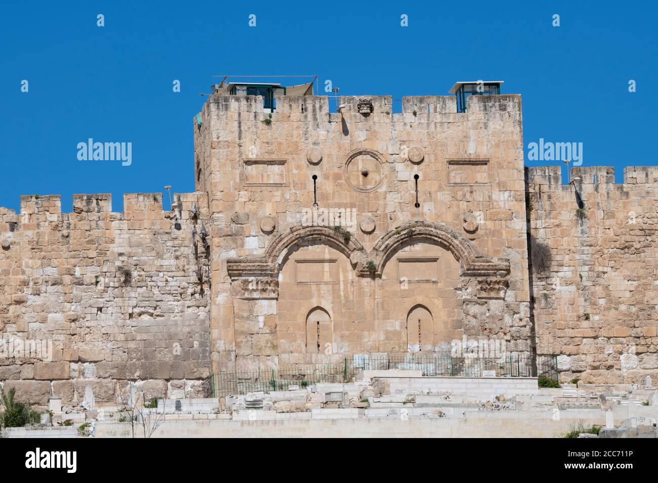 Israël, Jérusalem. Le Golden Gate, la seule porte est du Temple du Mont. PORTE DE Mercy, porte de Shushan, Bab al-Dhahabi. Banque D'Images