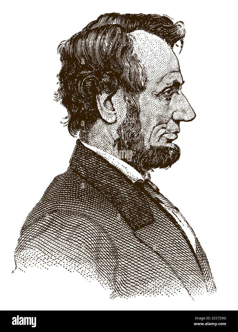 Portrait historique d'Abraham Lincoln, le célèbre président américain en profil. Illustration après une gravure du XIXe siècle Illustration de Vecteur