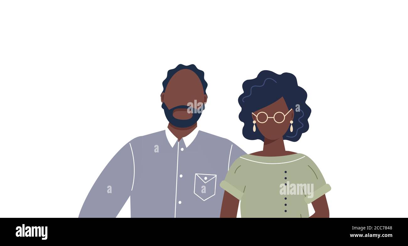 Portrait de famille mignon et heureux des parents du peuple afro-américain : père et mère isolés sur fond blanc. Famille de deux membres : mari et femme Illustration de Vecteur