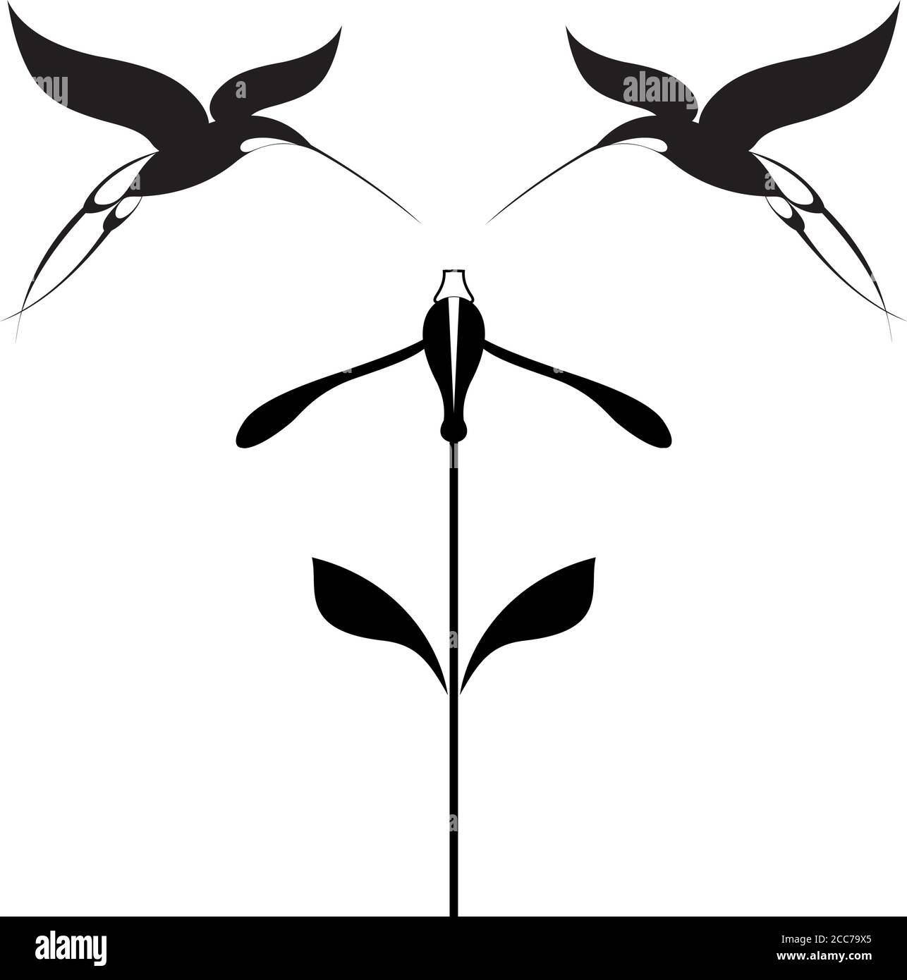 Illustration d'oiseaux et de fleurs en noir sur blanc. Illustration originale de fleurs et d'colibris décoratifs pour le design Illustration de Vecteur