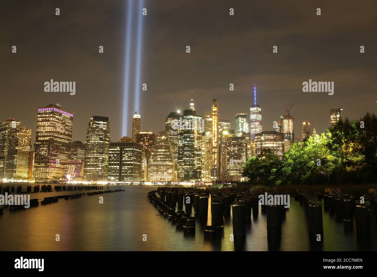 11 septembre mémorial et lumières en hommage à New York. Banque D'Images