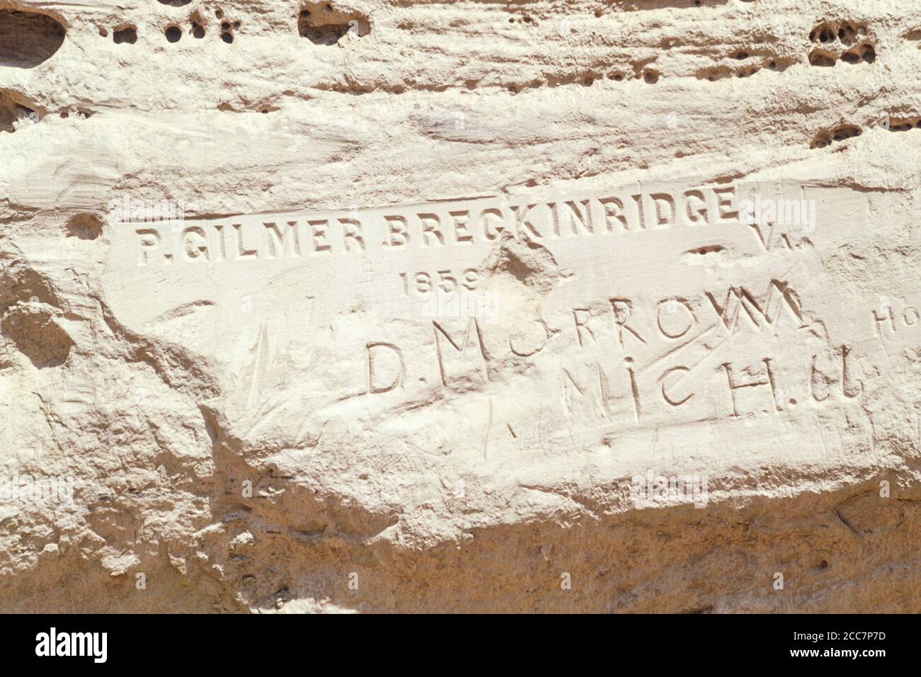 Monument national El Morro, Inscription Rock, Nouveau-Mexique, États-Unis. P. Gilmer Breckinridge Inscription, 1859. Banque D'Images