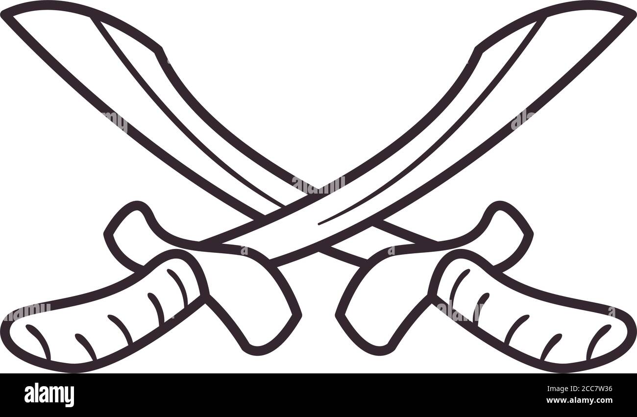 style de ligne d'épées turques Icon design, chevalier lame guerre antique antique antique Old Sharp combat combat vintage et thème guerrier illustration vectorielle Illustration de Vecteur