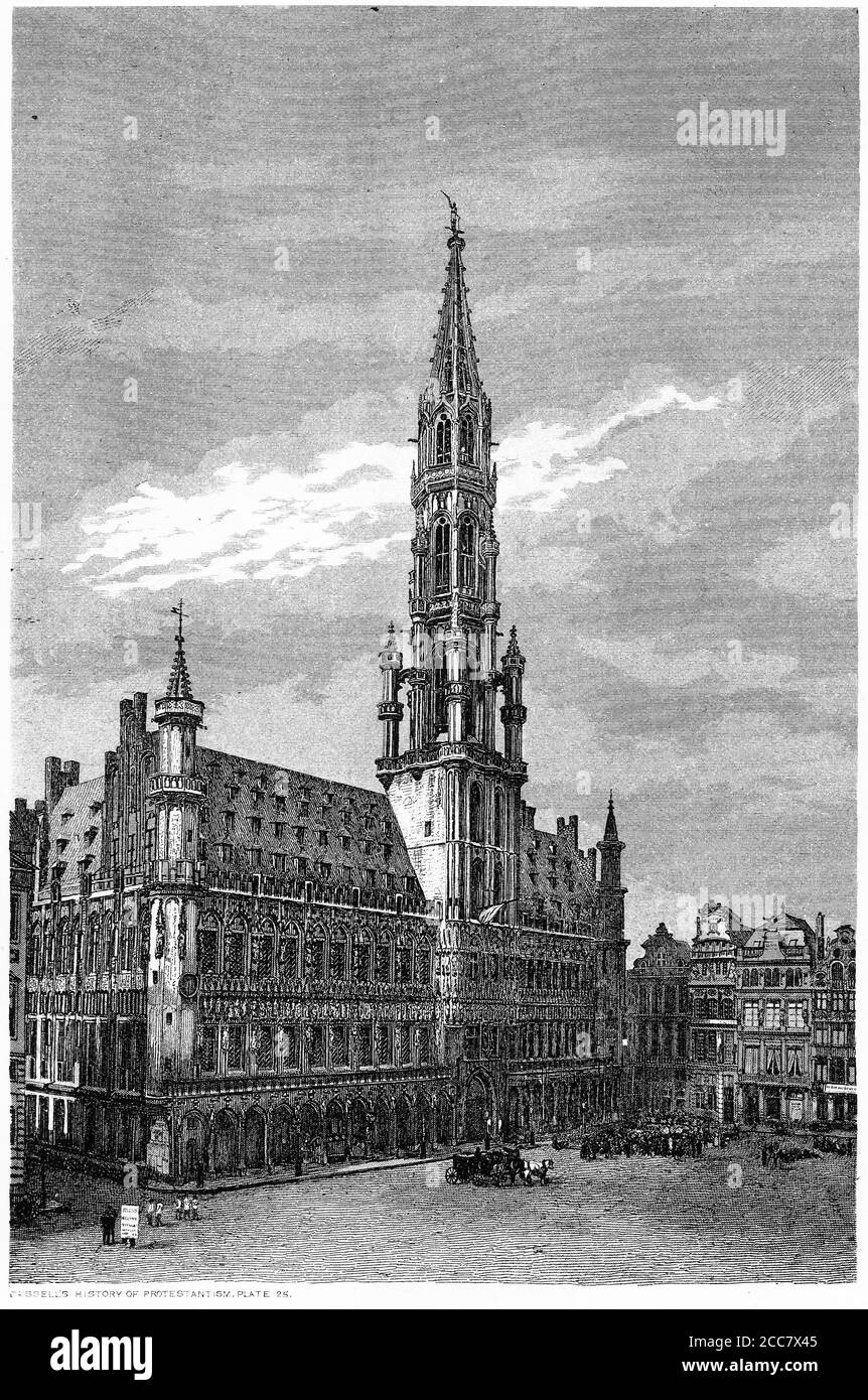 Gravure de l'Hôtel de ville, Bruxelles Banque D'Images