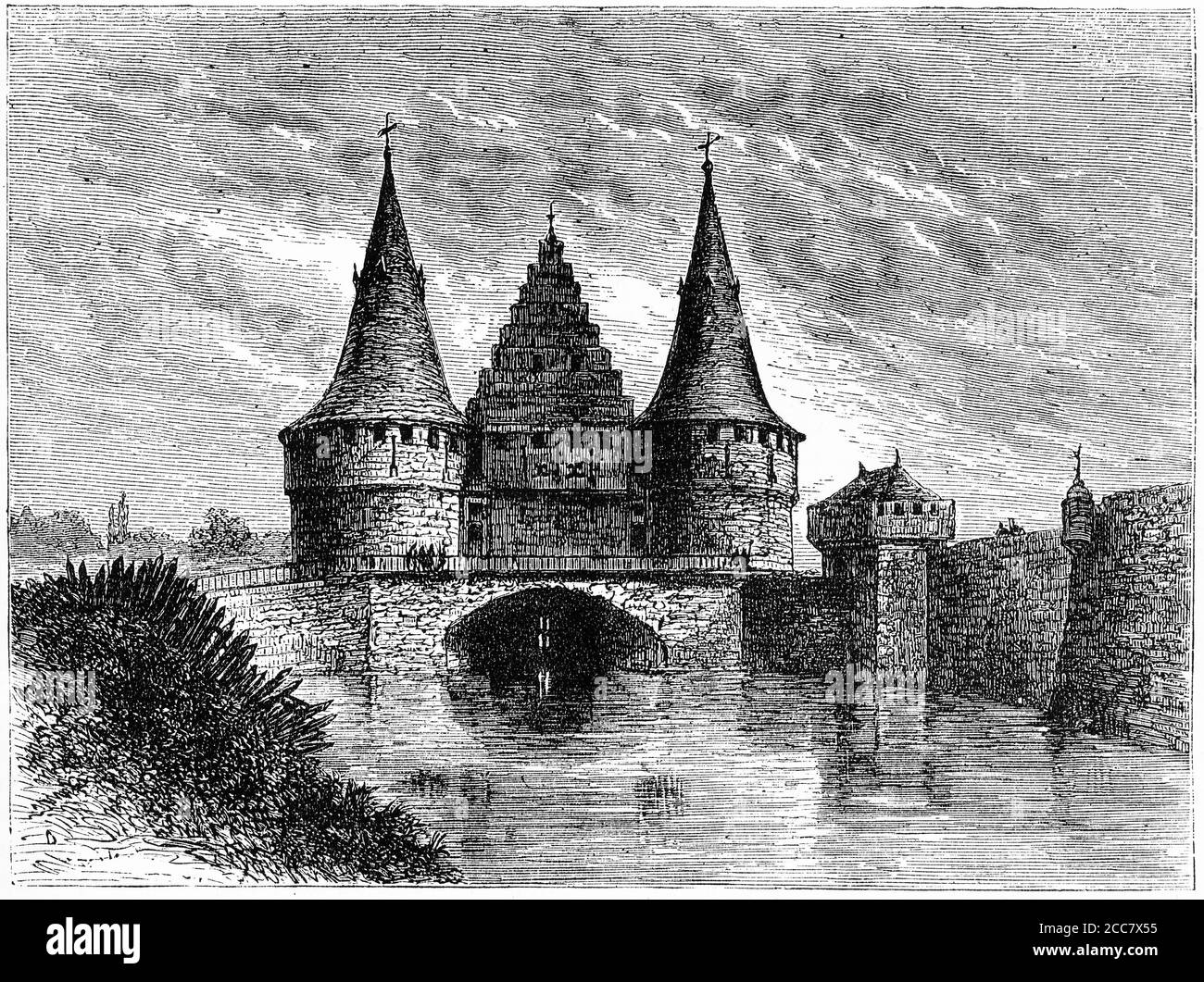 Gravure de la porte Rabot, Château du Beffroi, Gand Banque D'Images