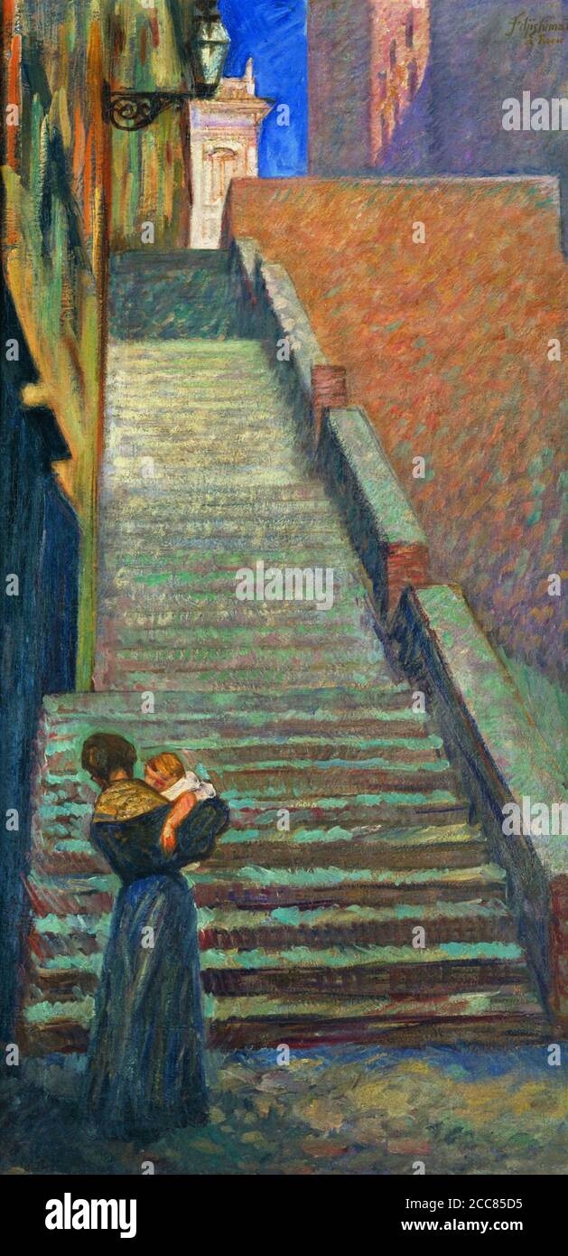 Japon / Italie: 'Autour du Campidoglio'. Peinture à l'huile sur toile par Fujishima Takeji (1867-1943), 1919, Musée d'art moderne de la ville d'Osaka, Osaka. Fujishima Takeji (15 octobre 1867 - 19 mars 1943) était un peintre japonais d'un ancien foyer de la classe samouraï dans le sud du Kyushu. Il a contribué au développement de l'impressionnisme et du romantisme au sein du mouvement artistique de style occidental ('yōga') qui est devenu populaire dans la peinture japonaise à la fin du XIXe et au début du XXe siècle. Il serait également inspiré par le mouvement Art Nouveau dans ses dernières années. Banque D'Images