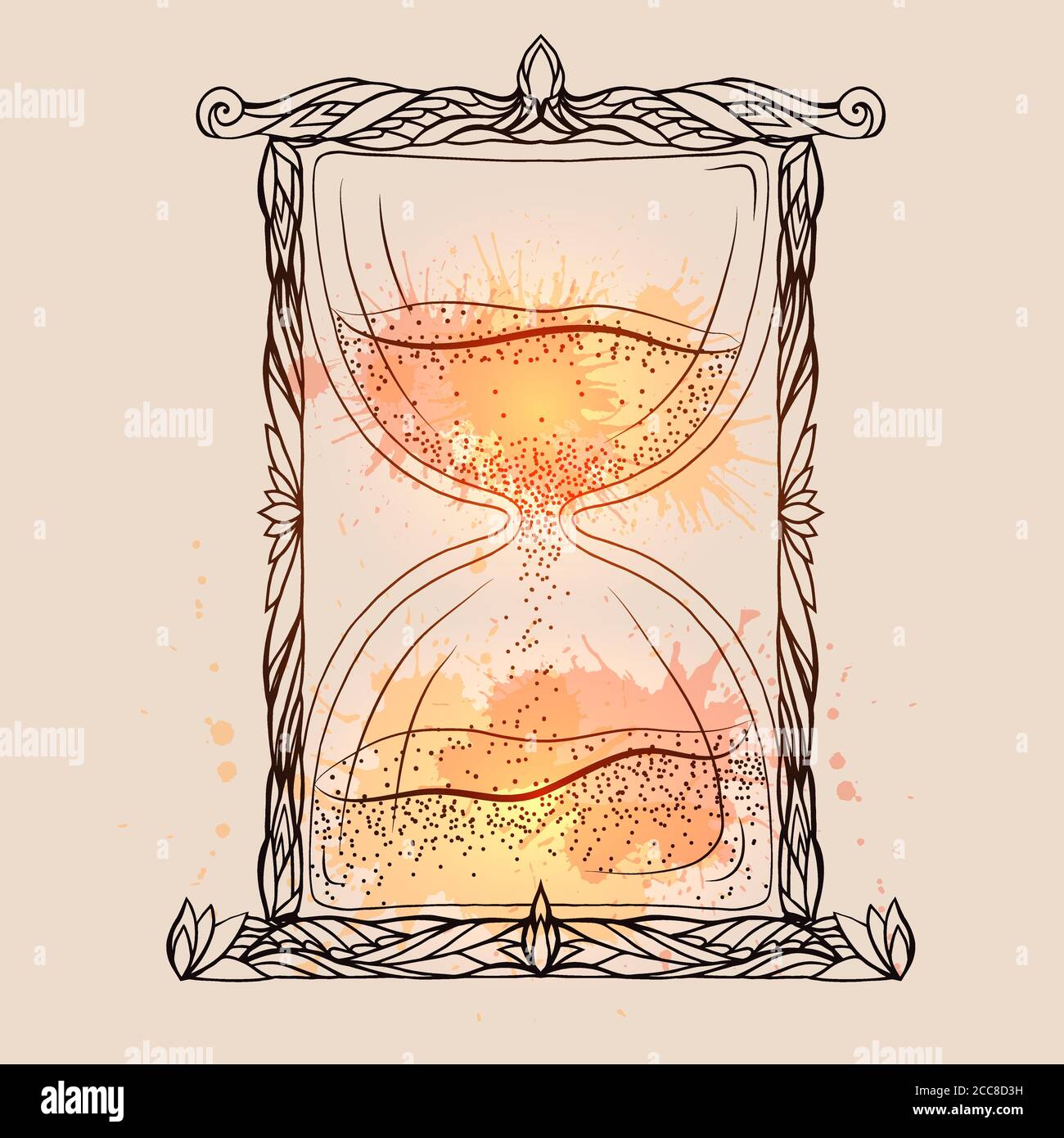 Illustration d'un sablier avec un motif de caniche et un jet aquarelle. Élément vectoriel pour l'impression sur T-shirts, étuis pour téléphones, cartes postales, croquis de ta Illustration de Vecteur