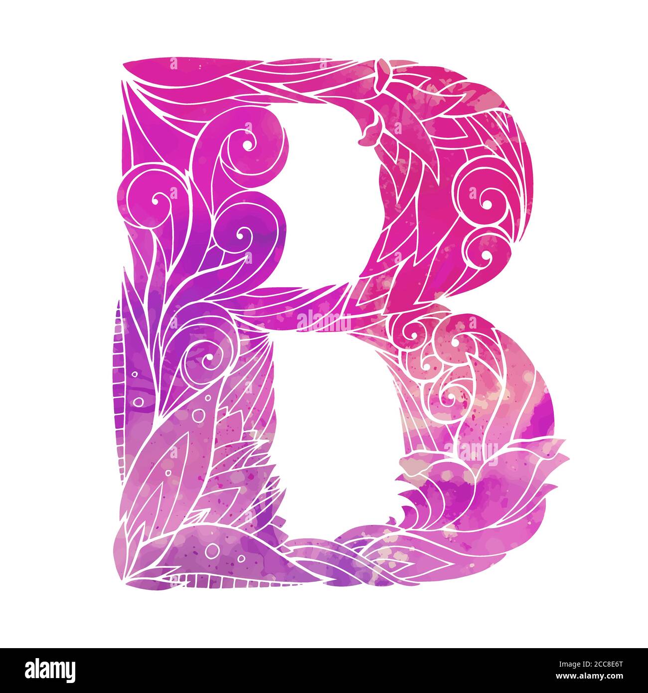Dessin à main levée de couleur lettre majuscule B avec motif floral et fond aquarelle. Elément vectoriel pour votre conception Illustration de Vecteur