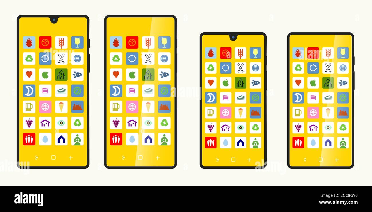 Smartphone moderne silhouette. Vue frontale. Deux tailles. Vector illustration. Illustration de Vecteur