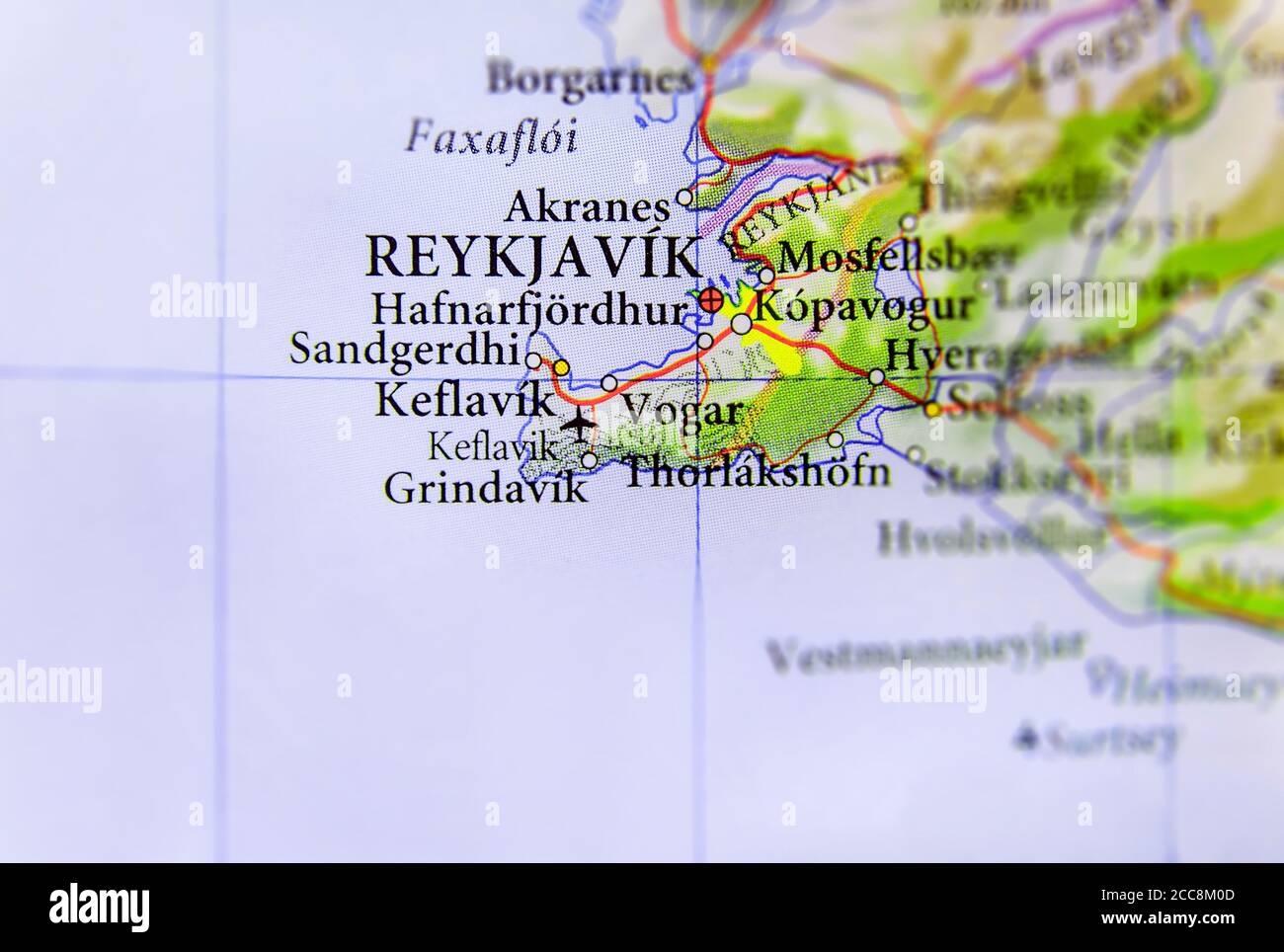 Carte géographique de l'île de pays d'Europe avec la capitale de Reykjavik Banque D'Images
