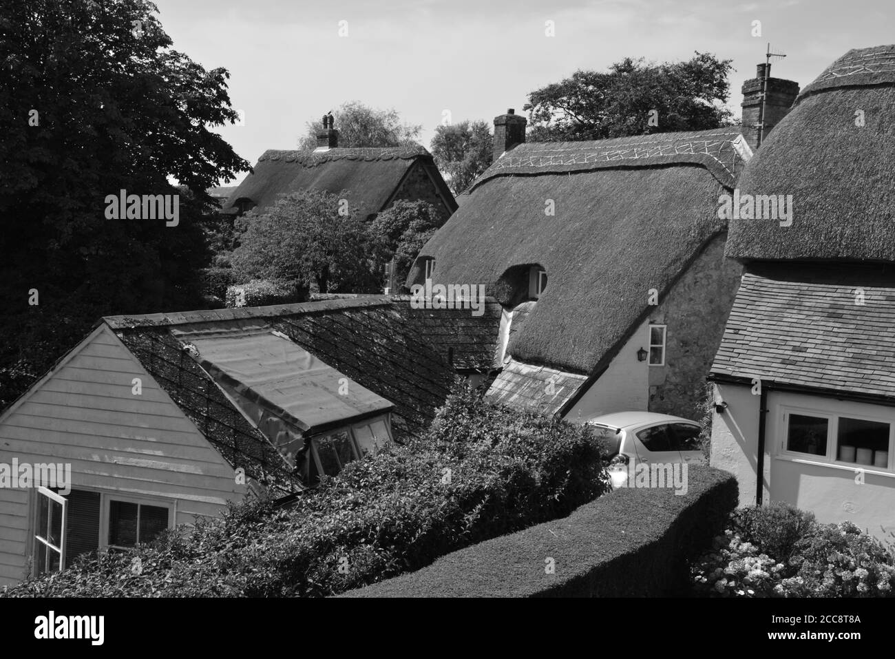 Cottage au toit de chaume sur l'île de Wight. Banque D'Images