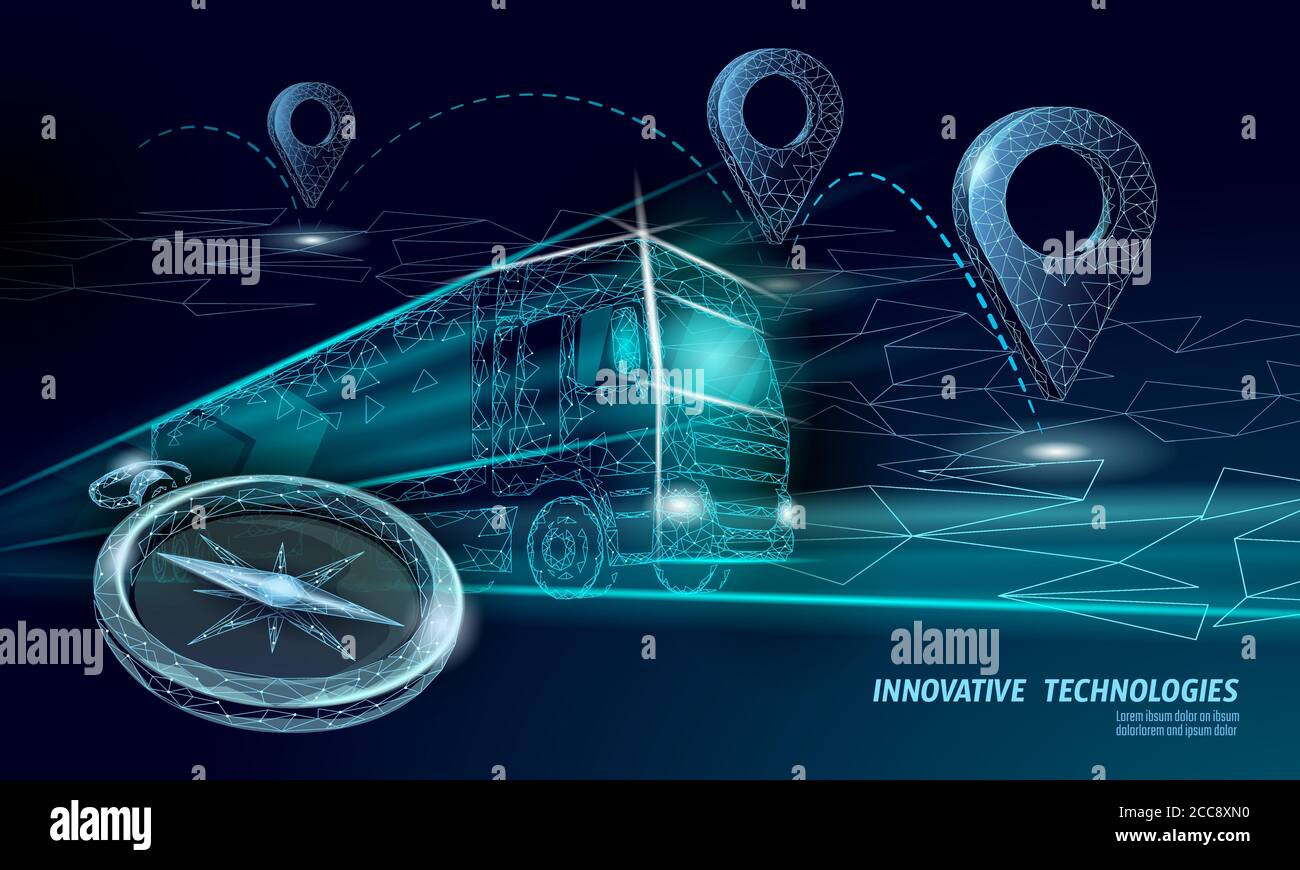 3D de la carte emplacement business point symbole. Icône réaliste voiture camion polygonales livraison dans le monde entier. Voyage direction achats en ligne la position de l'adresse de la ville Illustration de Vecteur