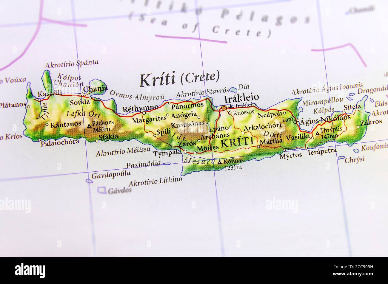Carte géographique de l'île européenne de Crète Banque D'Images